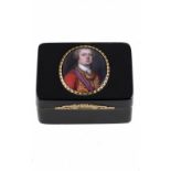 A GOLD MOUNTED TORTOISESHELL SNUFF BOX, C1780 THE MINIATURE TO THE LID MID 18TH C  inset with a fine