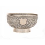 A CHINESE EXPORT SILVER REPOUSSÉ BOWL, LATE 19TH C  12cm diam, maker SC, also marked in Chinese,