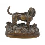 A FRENCH ANIMALIER BRONZE SCULPTURE OF A HOUND, 19TH C cast from a model by Alfred Dubucand, light