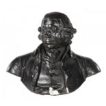 A REGENCY LIFE SIZED PAINTED PLASTER BUST OF A MAN, EARLY 19TH C 52cm h ++Chipped on front lower