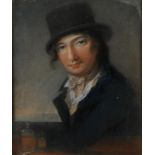 EARLY 19TH CENTURY SCHOOL PORTRAIT OF A YOUNG MAN bust length in a blue coat, signed L de