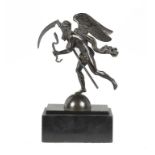 A RESTAURATION BRONZE SCULPTURE OF CHRONOS, C1830 even dark patina, on polished slate plinth, 23cm h