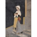 AN ITALIAN PIETRE DURE PLAQUE OF A NEAPOLITAN WOMAN, 19TH C 25 x 17.5cm, black painted frame  ++