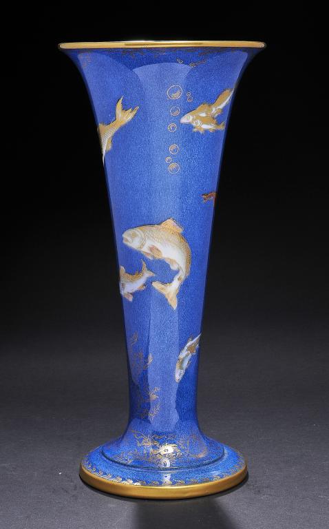 A WEDGWOOD FISH LUSTRE TRUMPET VASE DESIGNED BY DAISY MAKEIG JONES, C1920 29cm h, printed mark,