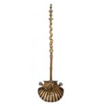 A CONTINENTAL BRASS LADLE WITH SCALLOP SHELL BOWL, POSSIBLY 18TH C  38cm l ++Minor knocks and polish