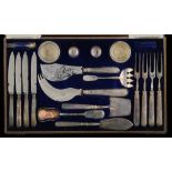 A RUSSIAN SILVER CAVIAR SET FOR EIGHT  makers PJS and Timothy Hesketh, St Petersburg 1891 and 2,