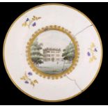 A PINXTON SAUCER, PATTERN 221, C1800 14cm diam, painted title Wingerworth Hall, Derbysh in red
