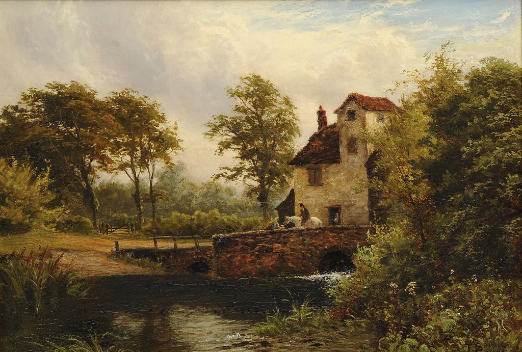 THOMAS SPINKS (1847-1927) THE MILL POND  signed and dated 1885, oil on canvas, 33.5 x 49cm ++Lined