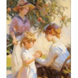 †JOHN RICHARD TOWNSEND (1930-2013) APPLE PICKERS signed, oil on board, 29 x 24cm ++In fine