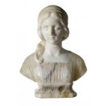 AN ITALIAN ALABASTER BUST OF PRIMO AMORE BY PROF  ESSOR GIUSEPPE  BESSI, C1910 signed, 47cm h ++A
