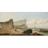 ENGLISH SCHOOL, LATE 19TH C BEACH SCENES WITH SHIPPING OFF THE COAST  a pair, both indistinctly