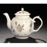 A BRISTOL GLOBULAR TEAPOT AND A COVER, C1775  enamelled with flower sprays, teapot 11cm h ++