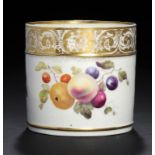 A DERBY MUG, C1820  painted in the manner of Thomas Steel with fruit, 9cm h, red painted mark and