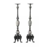 A PAIR OF FRENCH BRONZE AND BELGE NOIR PORTE-TORCHÈRES IN THE MANNER OF BARBEDIENNE, C1870   170cm h