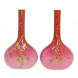 A PAIR OF VICTORIAN GILT 'PEACH BLOOM' BOTTLE VASES, C1880  25cm h, painted 3 or C  ++Some slight
