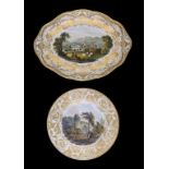 A DERBY DESSERT PLATE AND DISH, C1815-20 dish 29cm w, painted mark and titles In Germany or Tiverton