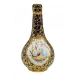 A DERBY BOTTLE SHAPED COBALT GROUND VASE AND STOPPER, C1835  the vase painted to either side with