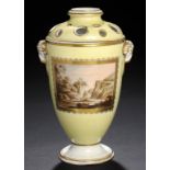 A DERBY YELLOW GROUND VASE AND PIERCED COVER, OUTSIDE DECORATED, POSSIBLY AT MANSFIELD, C1799-1802