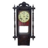 A VICTORIAN CARVED AND STAINED WOOD WALL CLOCK THE PAINTED DIAL INSCRIBED PEABODY SHEEPSHED