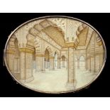 DELHI SCHOOL 19TH CENTURY - THE INTERIOR OF A MOSQUE, IVORY OVAL SILVER FRAME