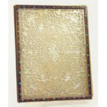 A VICTORIAN BLOTTING BOOK, WITH GLAZED SILVER FILIGREE COVER IN BRASS AND CHAMPLEVÉ ENAMEL FRAME