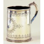 A VICTORIAN SILVER CHRISTENING MUG ON BEADED FOOT, LONDON 1867, 4OZS 10DWTS