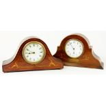 TWO INLAID MAHOGANY MANTLE CLOCKS WITH FRENCH TIMEPIECE, EARLY 20TH CENTURY