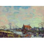 S. PRYCE - THE CANAL HICKLING BASIN, SIGNED AND INSCRIBED ON A LABEL ON THE BACKBOARD, PASTEL,