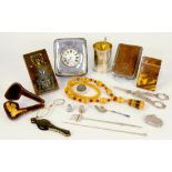 A GEORGE III SILVER GAME SKEWER, LONDON 1809, A SILVER MOUNTED LEATHER WALLET, A TORTOISESHELL