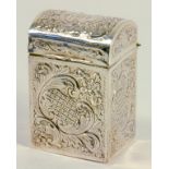 AN EDWARD VII SILVER EMBOSSED PLAYING CARD BOX WITH DOMED LID, BIRMINGHAM 1906, 2OZS