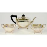 AN ART DECO SILVER THREE PIECE TEA SERVICE, BIRMINGHAM 1938, 30OZS GROSS