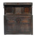 A WELSH OAK CWPWRUDD DEUDDARN, 18TH C 164cm h; 51 x 147cm ++ The two upper doors replaced, the