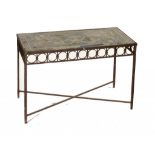 A WROUGHT IRON TABLE WITH ITALIAN SCAGLIOLA TOP, 19TH C   75cm h; 55 x 115cm ++ Table and top both