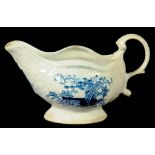 A LIVERPOOL STRAP FLUTED CREAM BOAT, PHILIP CHRISTIAN, C1765-70  painted in underglaze blue with