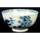 A LIVERPOOL BOWL, JAMES PENNINGTON, C1767-70 painted in underglaze blue with a Chinese landscape,