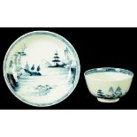 A LIVERPOOL TEA BOWL AND SAUCER, RICHARD CHAFFERS & CO, C1760-65  painted in underglaze blue with