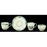 A WORCESTER REEDED COFFEE CUP AND SAUCER, FEATHER MOULDED COFFEE CUP AND CHRYSANTHEMUM MOULDED TEA
