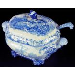 A BLUE PRINTED EARTHENWARE ANTIQUE SCENERY SERIES CAISTER CASTLE NORFOLK PATTERN  SOUP TUREEN AND