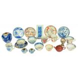 A GROUP OF CHINESE PORCELAIN TEAWARE AND AN YIXING STONEWARE MINIATURE TEAPOT AND COVER, 18TH AND
