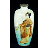 A JAPANESE CLOISONNÉ ENAMEL AND EMBOSSED FOIL (GIN-BARI) VASE, MEIJI  decorated with a bejin holding