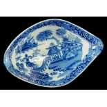 A BLUE PRINTED EARTHENWARE CURLING PALM PATTERN COMPORT PROBABLY JOB RIDGWAY, C1815-20  34cm w ++