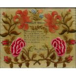 A LINEN AND WOOL EMBROIDERED PICTURE BY MARY WEARY 1837 WORKED WITH VERSE CHRISTIAN UNION AND