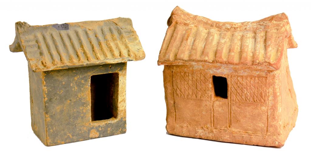 TWO CHINESE EARTHENWARE MODELS OF BUILDINGS, HAN DYNASTY  13 and 14cm h (larger model ex Danny Ma,