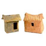 TWO CHINESE EARTHENWARE MODELS OF BUILDINGS, HAN DYNASTY  13 and 14cm h (larger model ex Danny Ma,