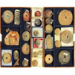 A COLLECTION OF PRE-COLOMBIAN POTTERY SPINDLE WHORLS, STAMPS, EAR SPOOLS AND OTHER ARTICLES, (many