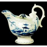 A DERBY DOLPHIN EWER CREAMBOAT, C1765-69  painted in underglaze blue with the Cannonball pattern,
