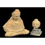 A GANDHARA STUCCO FIGURE OF BUDDHA AND A STUCCO HEAD OF BUDDHA, BOTH 4-5TH CENTURY BC  the figure