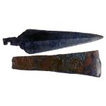 A BRONZE AGE FLAT AXE AND DAGGER BLADE, C1500 BC, THE AXE EXCAVATED AT SOUTH - LINCOLNSHIRE, THE