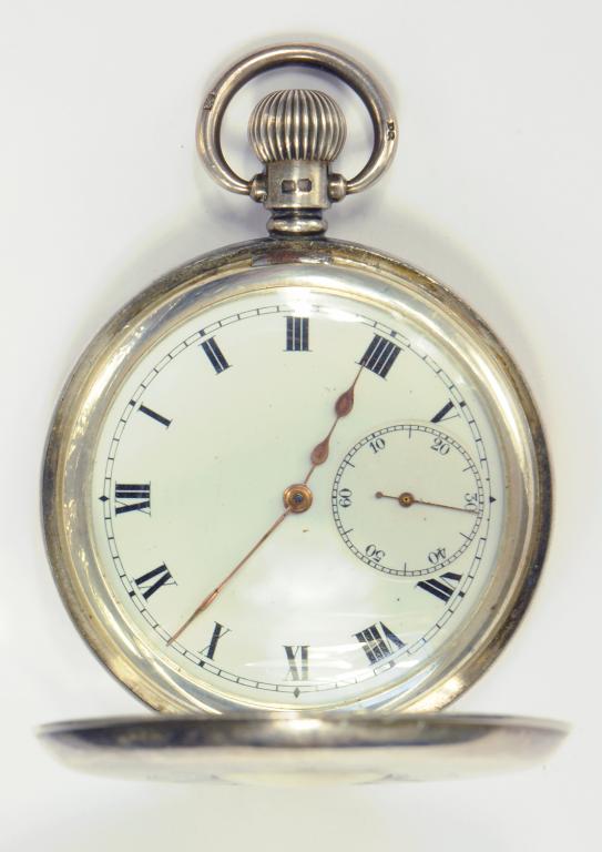 A SWISS SILVER KEYLESS LEVER HALF HUNTING CASED WATCH, BIRMINGHAM 1921 - Image 2 of 2