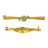 TWO GEM SET GOLD BAR BROOCHES BOTH MARKED 15CT, 5.2G GROSS